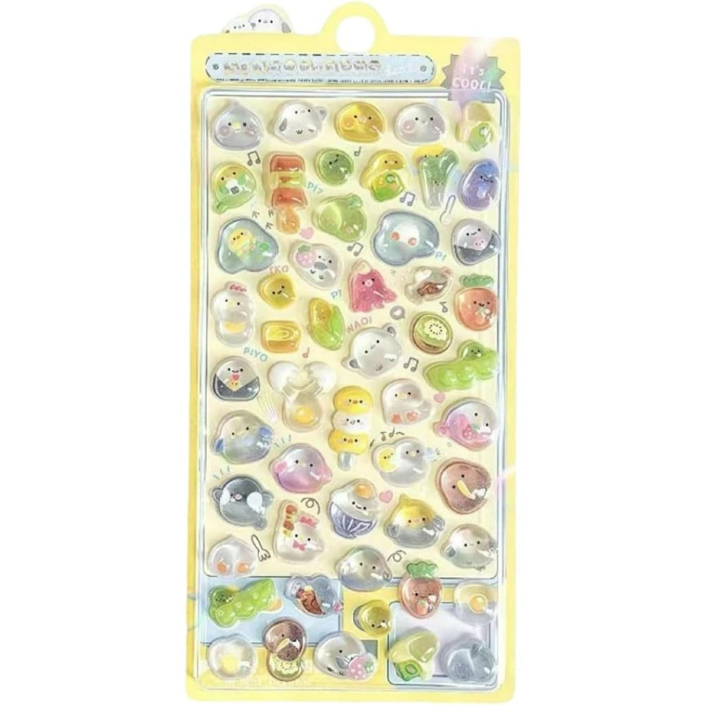 【2枚セット】【ぷにぷにシール可愛い立体デザイン】ぷにぷに 3D 泡ステッカー ご褒美シール 手帳用 アクセサリー DIY 工作 子供 女の子 プレゼント キラキラ メタリック 転写 スマホケースデコ(A7 A5)