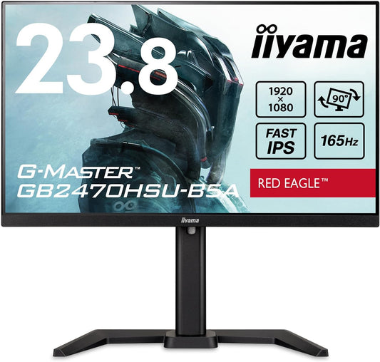 マウスコンピューター G-MASTER ゲーミングモニター ディスプレイ 23.8インチ 165Hz 0.8ms IPS方式 フルHD 高さ調整 縦回転 HDMI Displayport USBハブ 全ケーブル付 3年保証 国内サポート iiyama GB2470HSU-B5A