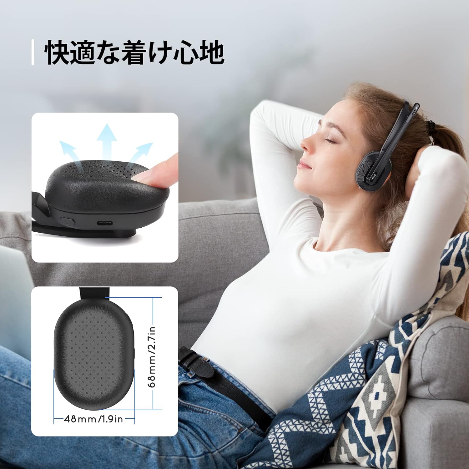 EKSA 業務用 ワイヤレスヘッドセット Bluetooth 片耳 USBドングル付属 通話ノイズリダクション 単一指向性 マイク搭載 オフィス用 超軽量 最大45時間使用 充電スタンド付き ハンズフリー 通話 web会議用 コールセンター パソコン用 スマートフォン/PC/タブレット対応