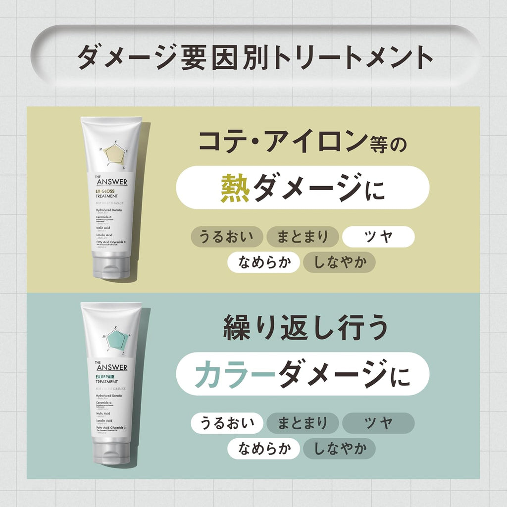 【訳あり】【THE ANSWER】 EXモイストトリートメント FOR DAILY DAMAGE (うるおい まとまり)日常ダメージ用 220g ベルガモット＆ダフネの香り 美髪5大必須成分配合 髪質改善 くせ毛 ノンシリコーン処方 花王