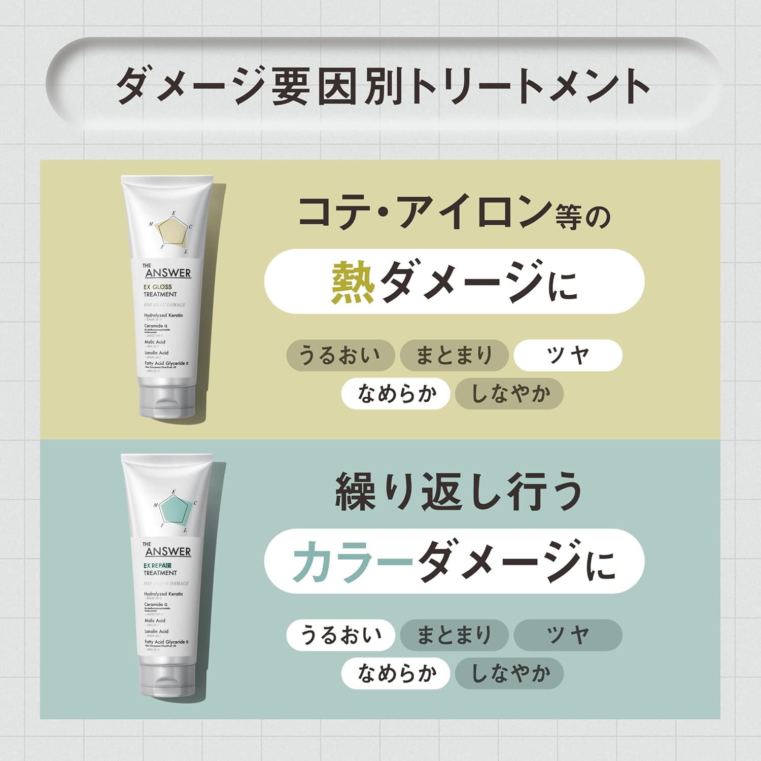 【訳あり】【THE ANSWER】 EXモイストトリートメント FOR DAILY DAMAGE (うるおい まとまり)日常ダメージ用 220g ベルガモット＆ダフネの香り 美髪5大必須成分配合 髪質改善 くせ毛 ノンシリコーン処方 花王