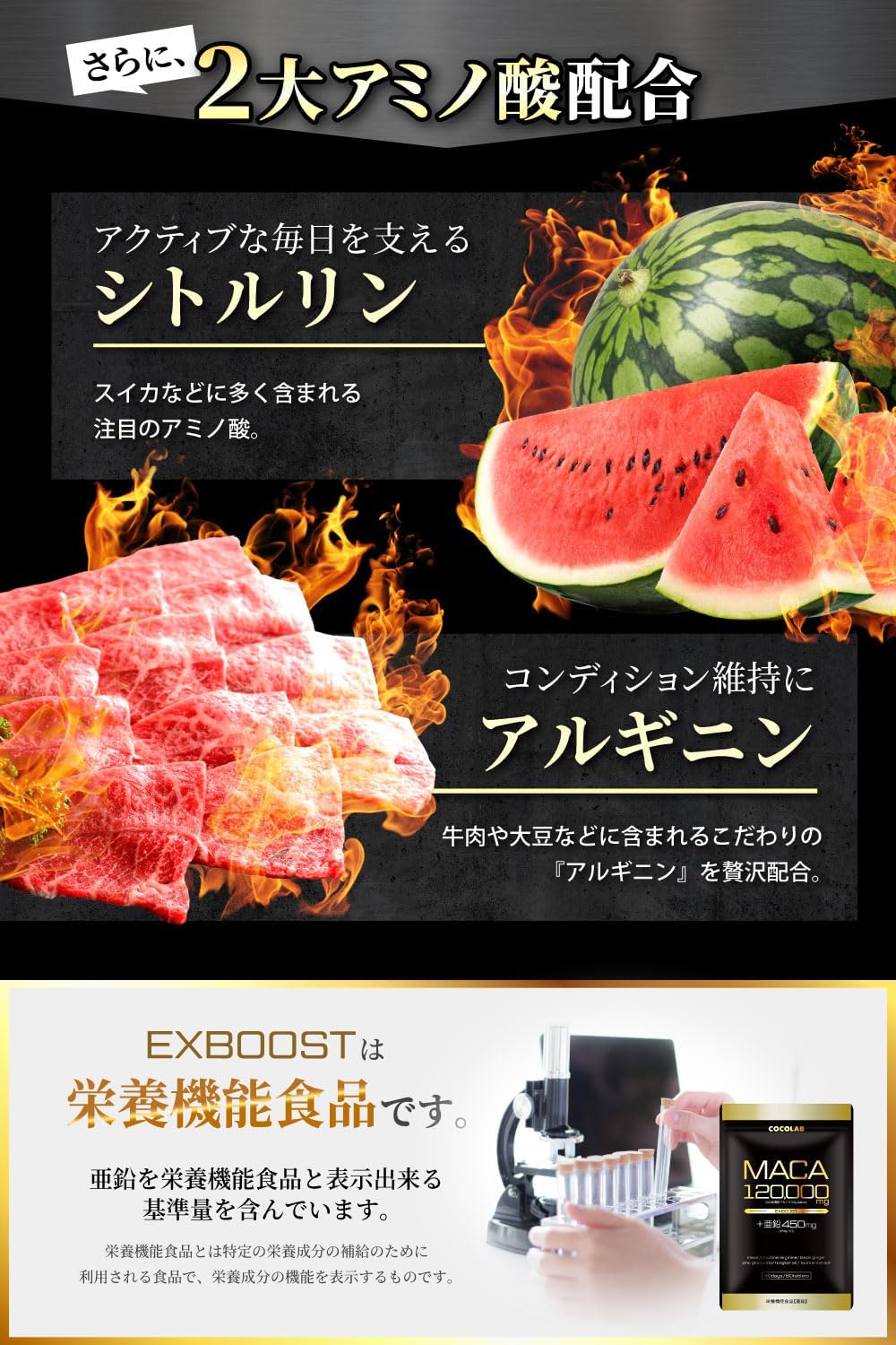 COCOLAB EXBOOST 生姜 マカ（20倍濃縮）120,000㎎ 亜鉛 450㎎（15㎎/日） ローヤルゼリー サプリメント シトルリン アルギニン 厳選成分11種配合 日本製 60粒 約30日分