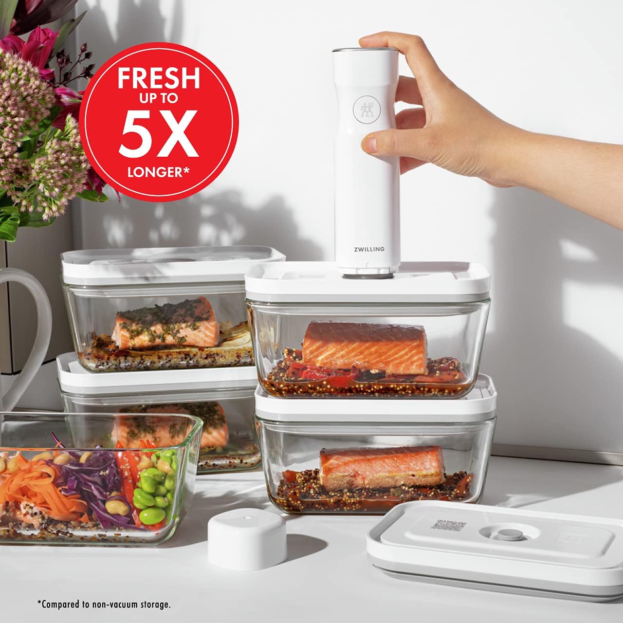 FRESH & SAVE vacuum pump: 密閉食品保存容器 6個セット ZWILLING Fresh & Save ガラス製密閉食品保存容器 食事準備容器 - M