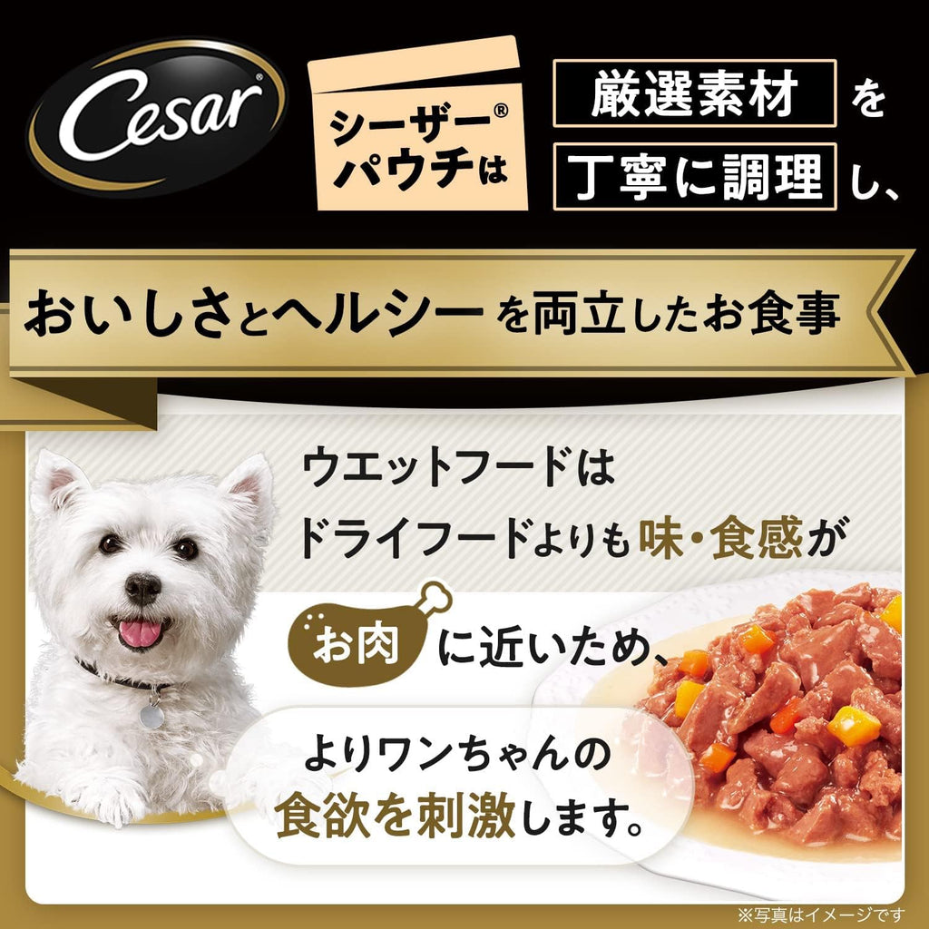 【訳あり】【賞味期限：2027.12.4】シーザー パウチ 成犬用 70g×36袋 ジューシー厳選ビーフ チーズ・彩り野菜入り 厳選素材 水分補給 とろみタイプ ウェットフード ドッグフード 犬 Cesar 大容量 【EC限定】
