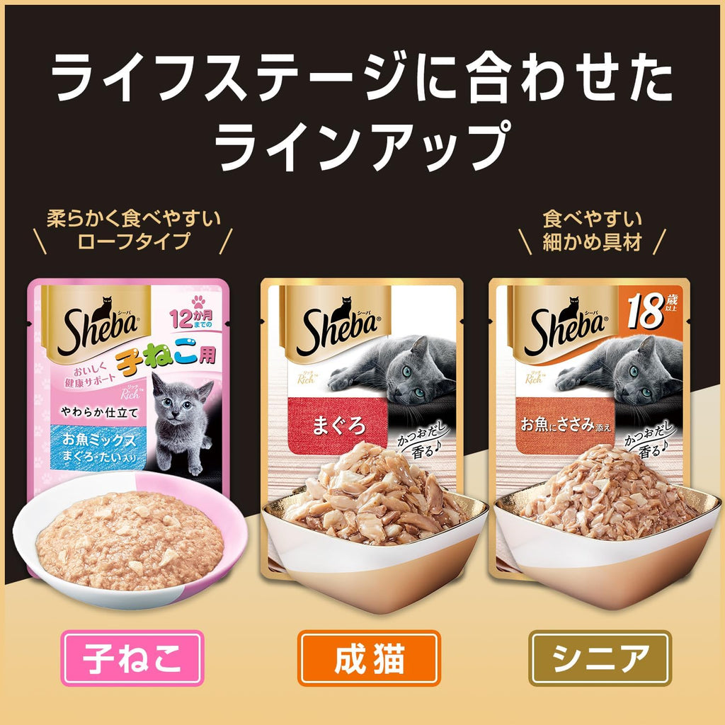 【訳あり】【賞味期限：2027.12.9】シーバ リッチ ウェット 成猫用 まぐろ 35g×12袋 水分補給 キャットフード 猫 Sheba パウチ