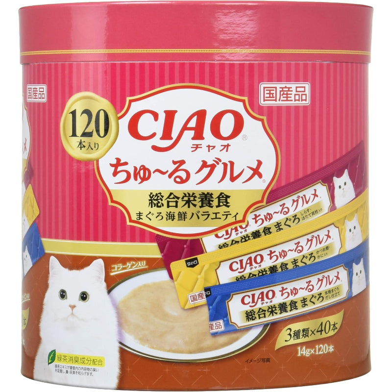 【訳あり】【賞味期限：2027.12】チャオ (CIAO) ちゅ~るグルメ 総合栄養食 まぐろ海鮮バラエティ 120本 猫用おやつ