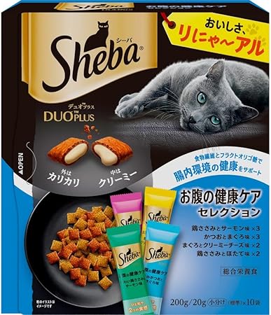 シーバ (Sheba) デュオプラス お腹の健康ケアセレクション 成猫用 200g(20g×10袋)×4個 キャットフード [総合栄養食・下部尿路の健康に配慮・20g使い切りサイズ]