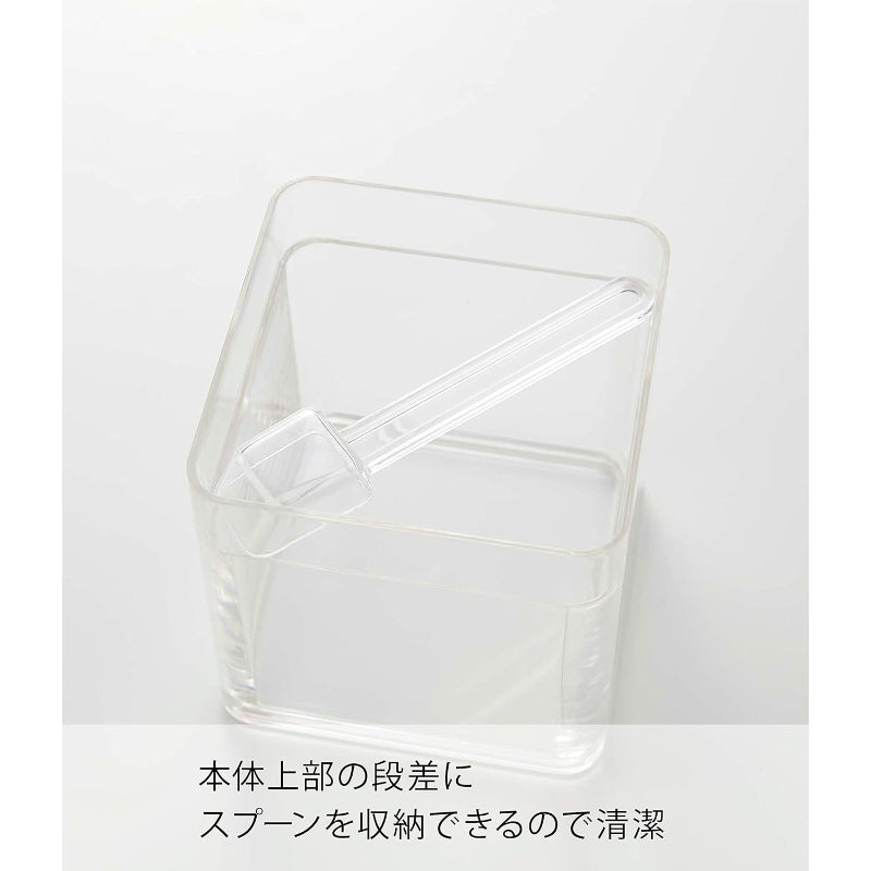 山崎実業(Yamazaki) スプーン付き バルブ付き 密閉 保存容器 ホワイト 約W9.2XD9.2XH10.2cm タワー 正方形 調味料 茶葉 入れ 酸化防止 5465