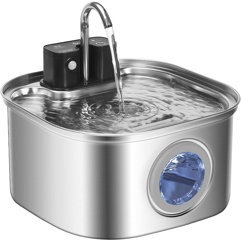 【A】3.2L 猫自動給水器 猫水飲み器コードレス ペット水飲み器 ステンレス製 ワイヤレス, 3つの給水モード / モーションセンサー/充電式 4000mAhバッテリー / 静音 ワイヤレスポンプ/四重ろ過システム ペット用