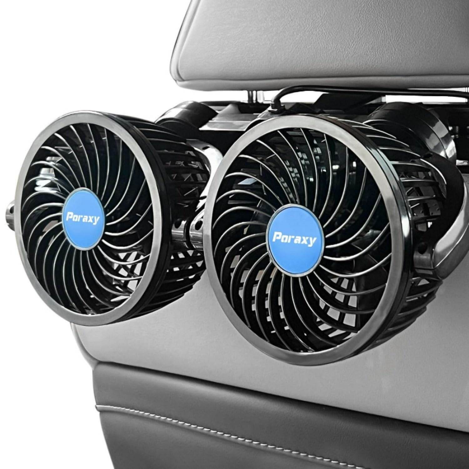 「2025年最新アップグレード」PORAXY 車載扇風機 車 扇風機 4インチ 車載ファン 電動ファン低騒音 無段階風量調節可能 角度調整可能 ツーファン付き リアフロント両用 汎用タイプ 夏対策 DC１２V 車用 後部座席 扇風機 日本語マニュアル付 2025年1月25日よりモーターアップデート