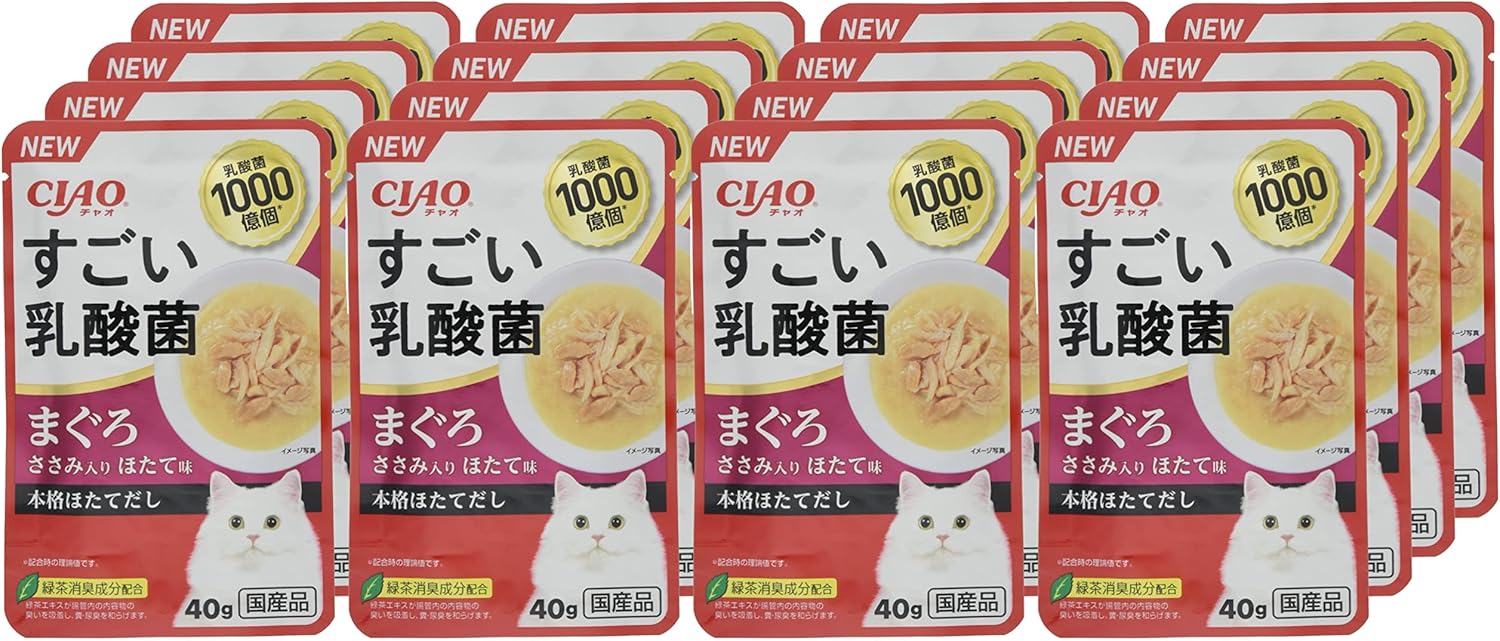 チャオ(CIAO)すごい乳酸菌パウチまぐろささみ入りほたて味40g16個セット
