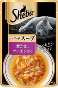 【賞味期限27.10.24】シーバ アミューズ ウェット 成猫用 シーフードスープ 蟹かま、サーモン添え 40g×12袋 水分補給 キャットフード 猫 Sheba パウチ