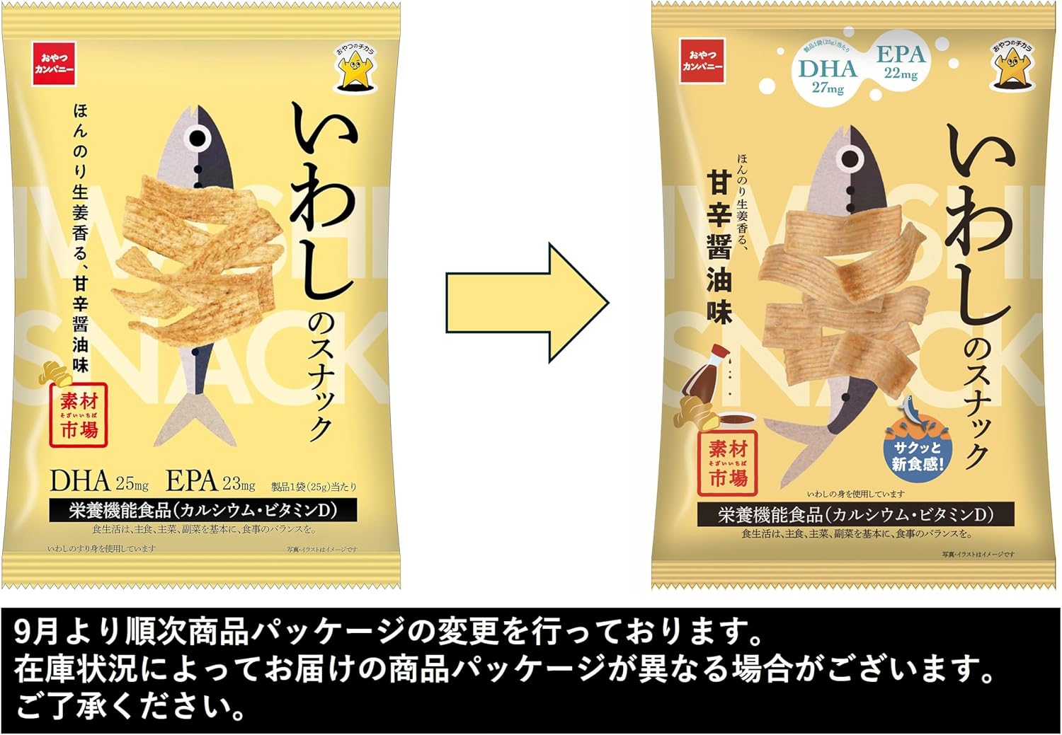 【賞味期限：2026.10】【公式】素材市場 いわしのスナックほんのり生姜香る、甘辛醬油味小袋 25g | DHA EPA 栄養機能食品 カルシウム ビタミンD スナック菓子 魚スナック おやつカンパニー (× 2)