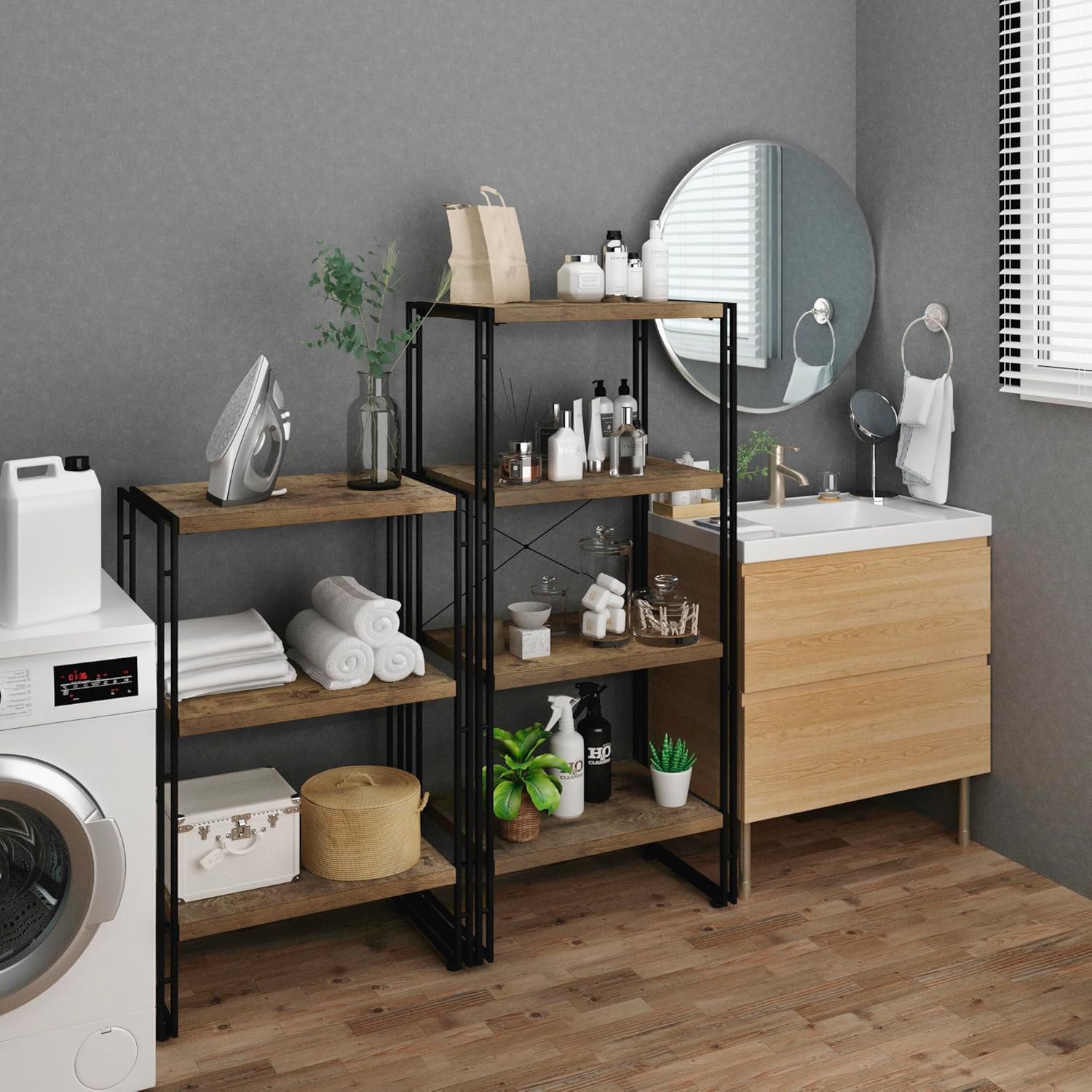 オープンシェルフ おしゃれ ラック 本棚 収納ラック (ウォルナット, 4段/サイズ：42 X 30X 125)