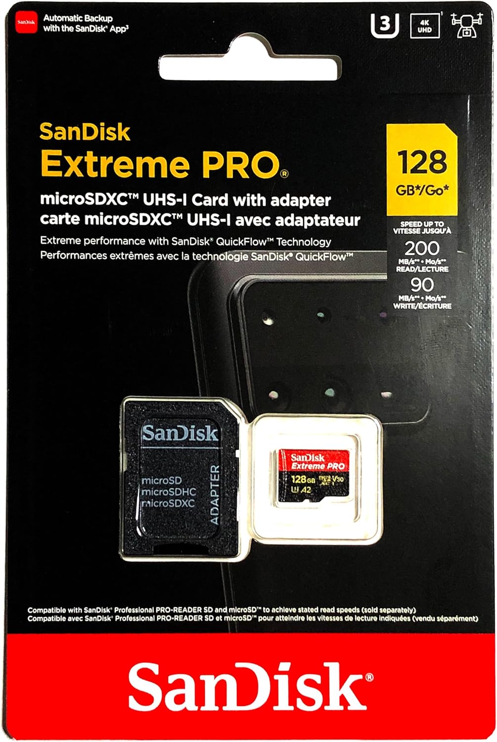 microSDXC 128GB SanDisk SanDisk SDSQXCD-128G-GN6MA Extreme PRO R:200MB/s W: 90MB/s UHS-I U3 V30 4K Ultra HD A2 Compatible with SD Adapter Included [並行輸入品]