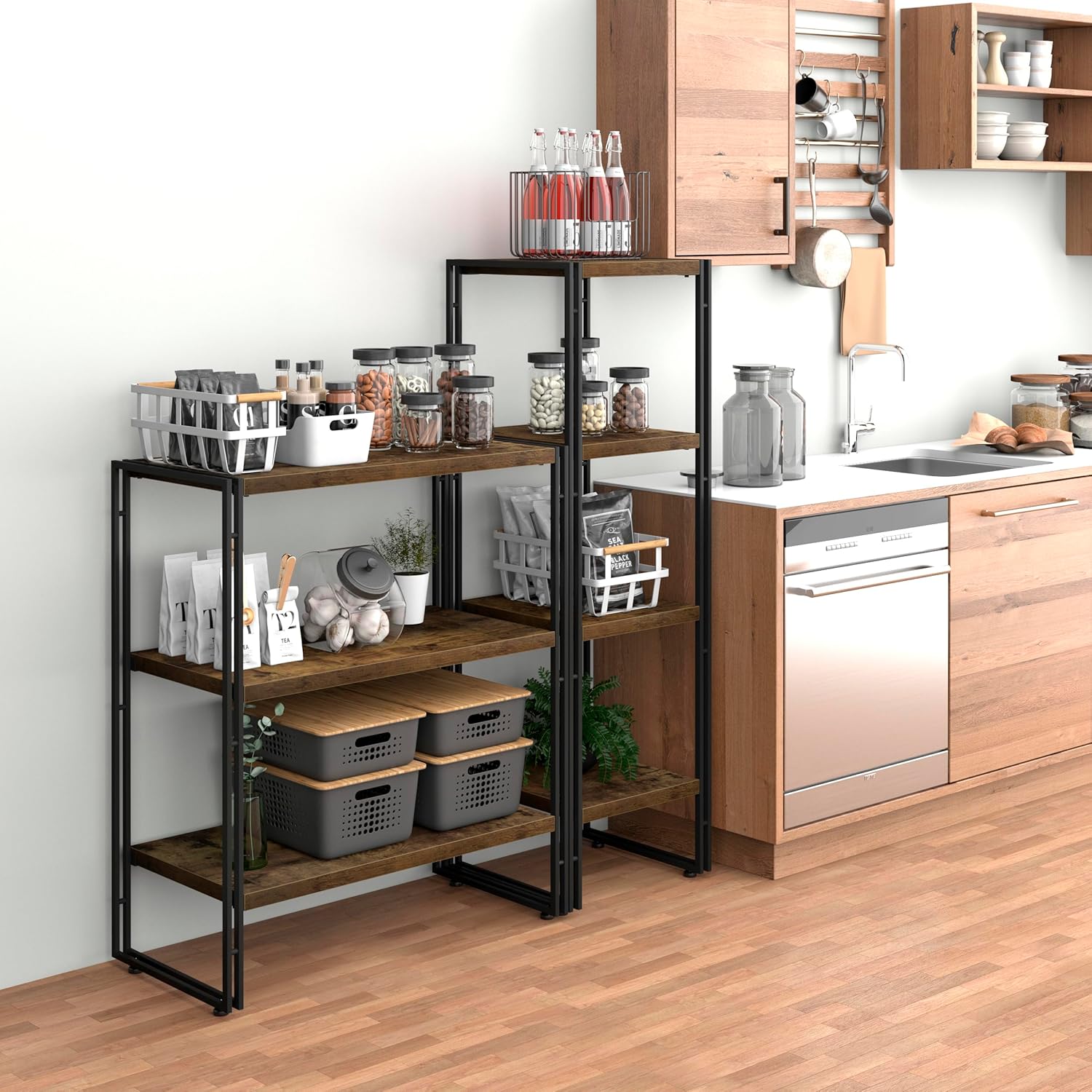 オープンシェルフ おしゃれ ラック 本棚 収納ラック (ウォルナット, 4段/サイズ：42 X 30X 125)