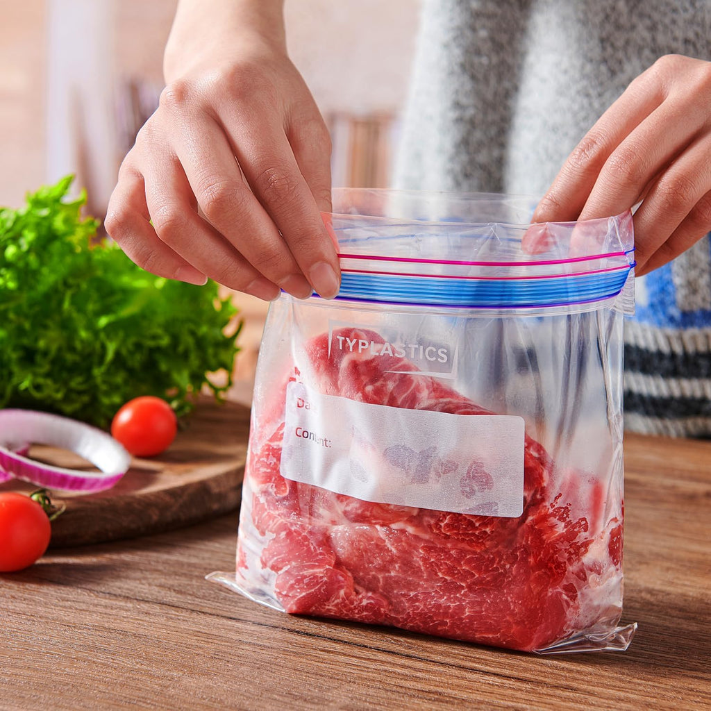 TYPLASTICS フリーザーバッグ ダブルジッパーバッグ 冷凍冷蔵食品保存袋 Mサイズ 120枚入り しっかり閉じられる 繰り返し使える（17.7*19.5cm）