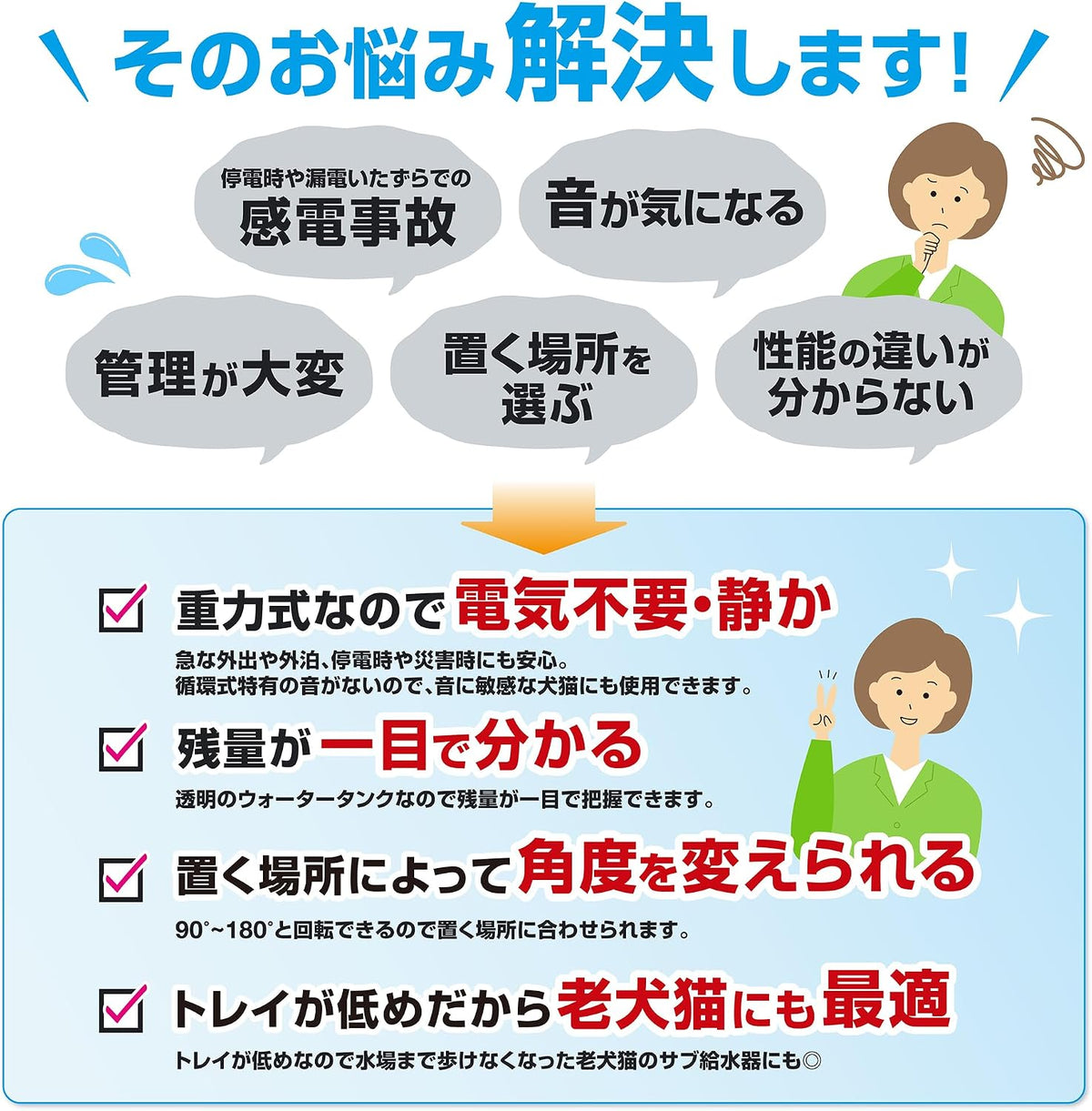 【一般社団法人愛玩動物健康管理協会代表理事監修】2way自動給水給食器 フィルター付き 重力式 自動補水 犬 猫 中型 小型 (本体)