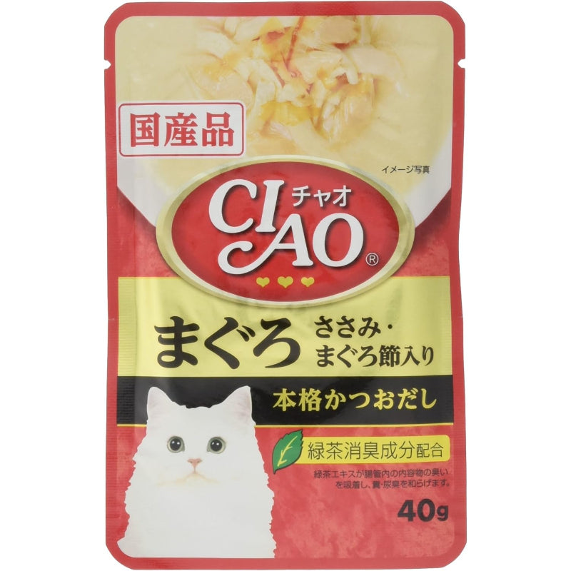 【訳あり】【賞味期限：2028.2.22】チャオ (CIAO) パウチ まぐろ ささみ・まぐろ節入り 40g 16個セット