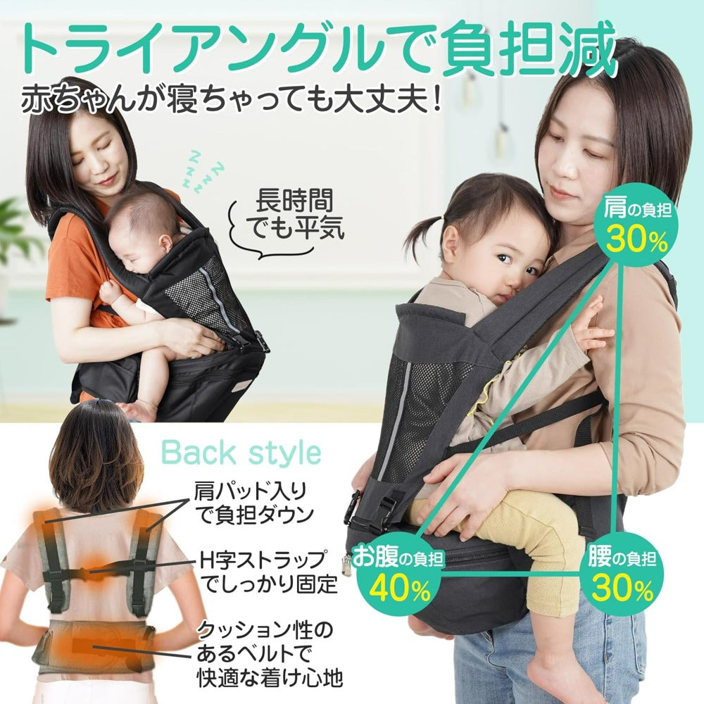 ヒップシート 抱っこ紐 抱っこひも だっこひも おんぶ紐 ベビーキャリア ウエストポーチ バッグ 赤ちゃん plaisiureux（プレジュール）(ブラック)