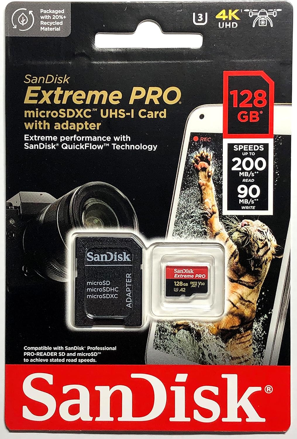 microSDXC 128GB SanDisk SanDisk SDSQXCD-128G-GN6MA Extreme PRO R:200MB/s W: 90MB/s UHS-I U3 V30 4K Ultra HD A2 Compatible with SD Adapter Included [並行輸入品]