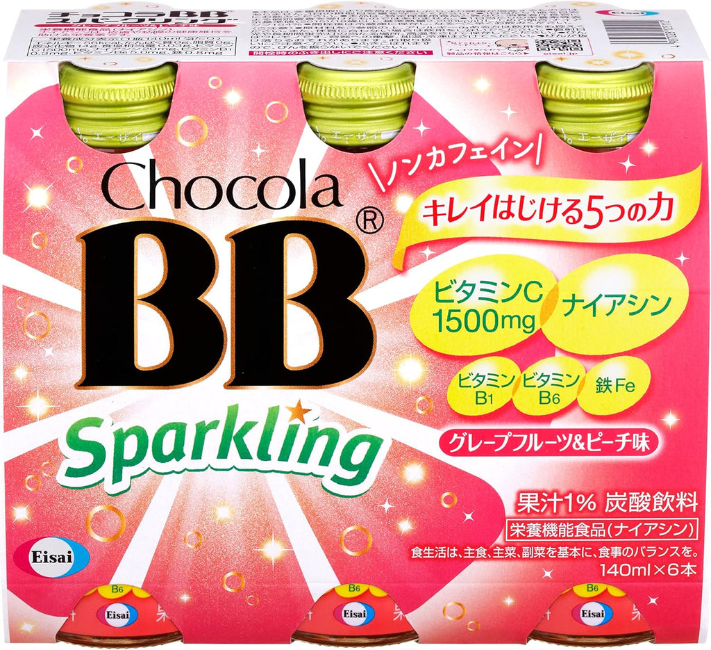 賞味期限 2027.2.18 チョコラBBスパークリンググレープフルーツ&ピーチ味140mL×24本[栄養機能食品(ナイアシン)]