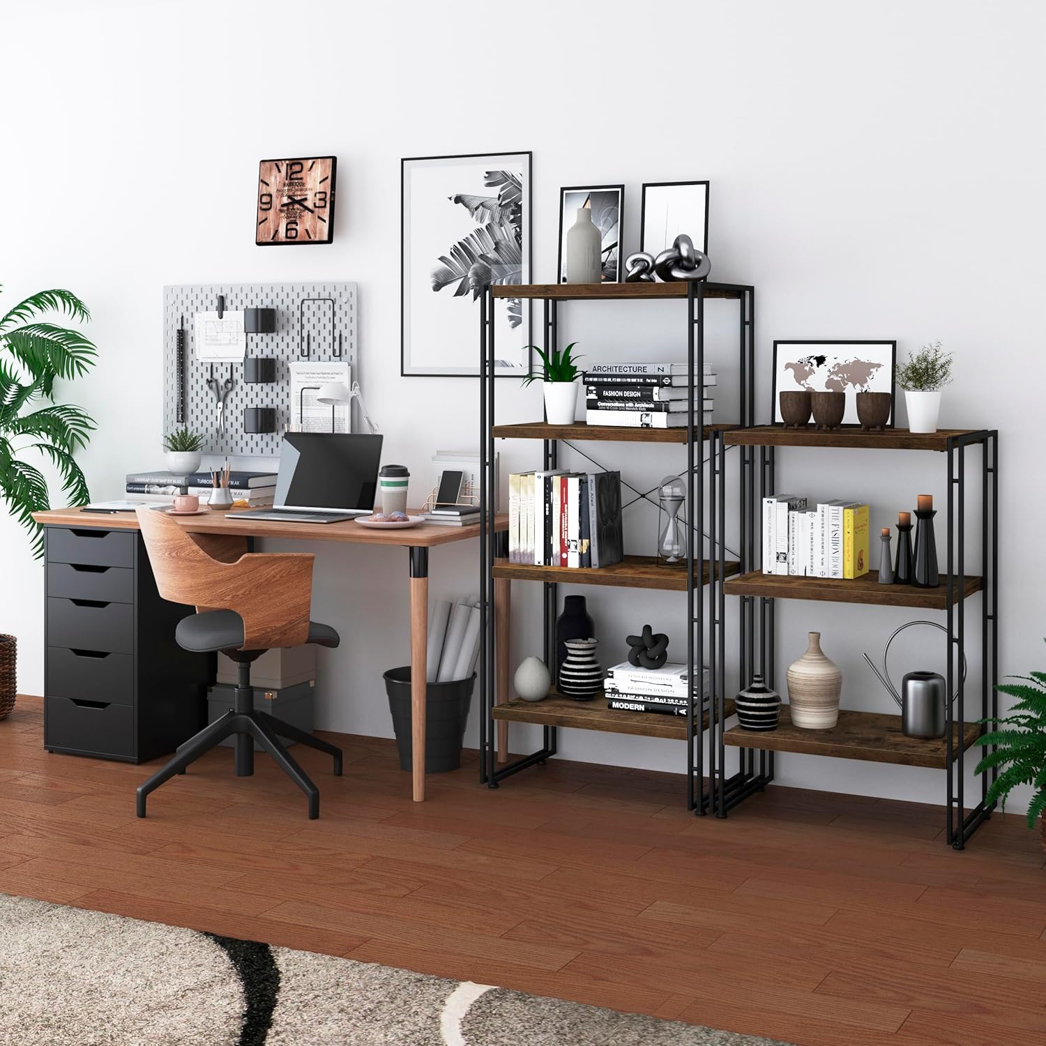 オープンシェルフ おしゃれ ラック 本棚 収納ラック (ウォルナット, 4段/サイズ：42 X 30X 125)