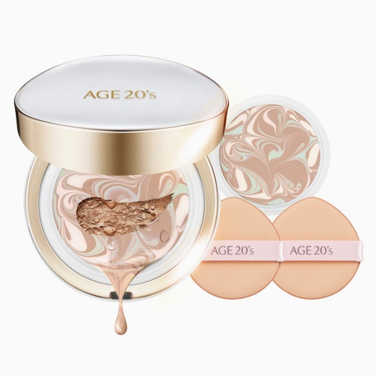 AGE20'S リフィル 含み シグネチャ エッセンス ロングステイ 外出用 ファンデーション クッションパクト + リフィル (21 ライトベージュ) 14g x 2個