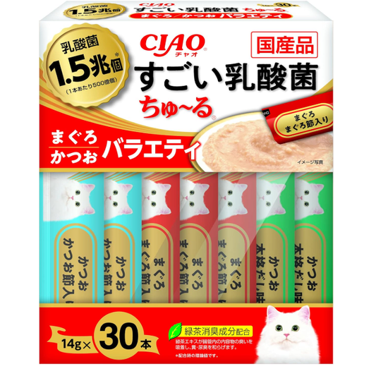 チャオ (CIAO) すごい乳酸菌ちゅ~る まぐろ・かつおバラエティ 30本 猫用おやつ