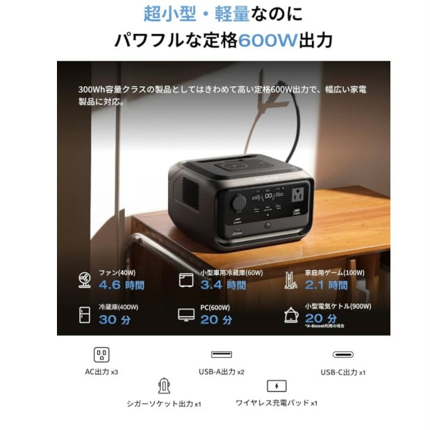EcoFlow RIVER 3 Plus(Wireless) ポータブル電源 286Wh容量 ワイヤレス充電