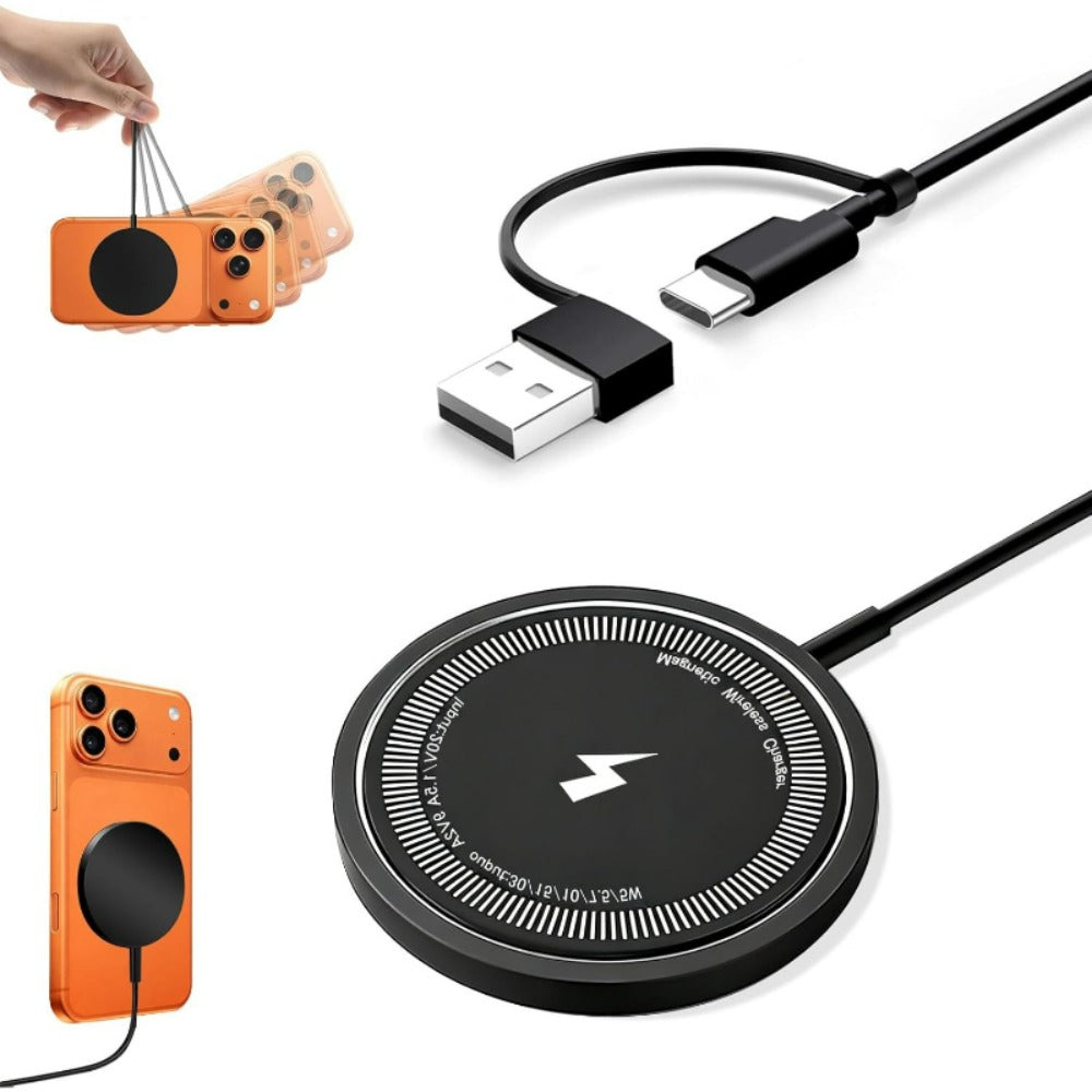 ワイヤレス充電器 マグネット式 Phone17/16/15/14/13/12シリーズに対応 マグセーフ 急速 超薄型 無線充電器 超軽量 15W急速 強力吸着 置くだけ充電 デュアルUSB-A/C入力ポート 1m付き ブラック
