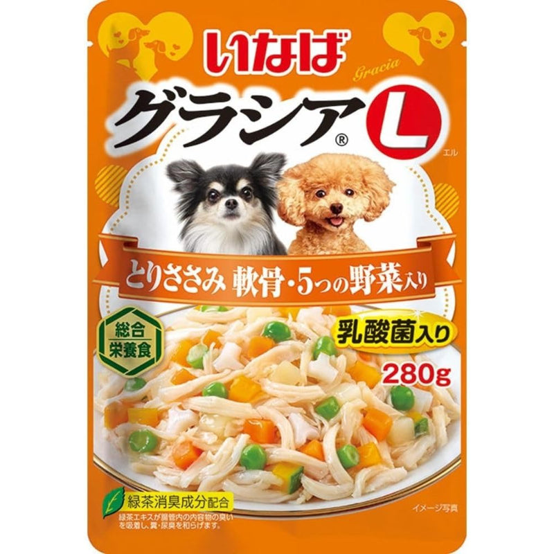 賞味期限 2027.8.1 いなばペットフード グラシアL とりささみ 軟骨・5つの野菜入り 280g 犬用フード