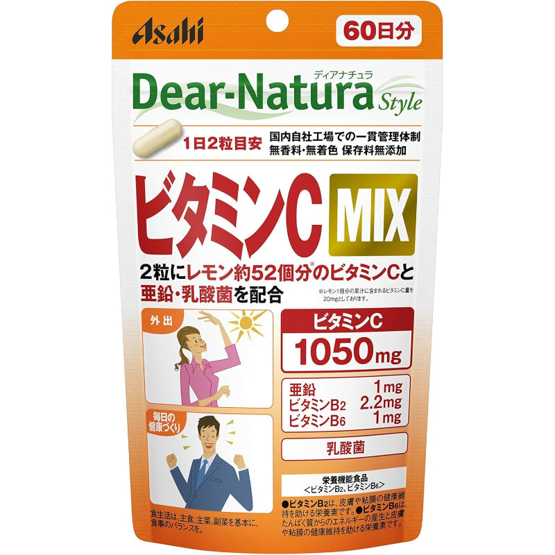 賞味期限2027.4月，ディアナチュラスタイル ビタミンC MIX 120粒 (60日分) アサヒ サプリ Dear-Natura 国内工場で生産 1日2粒目安 パウチ
