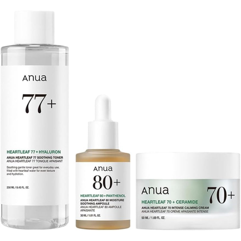 ANUA(アヌア)ドクダミ 77スージングトナー 250ml+ドクダミ80モイスチャースージングアンプル30ml+ドクダミ70インテンスカーミングクリーム50ml 3STEPセット(化粧水＋美容液＋クリーム) 水分保湿 オールインワン ゆらぎ肌 オイリー肌 スキンケアセット 化粧品 スキンケア 【公式・正規品】