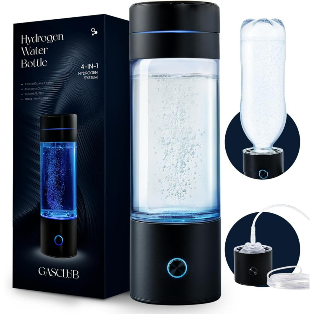 GasClub 水素水生成器 3000PPB SPE/PEM 技術 4-in-1 水素水マシン 290ml 家庭、オフィス、旅行対応 充電式水素水イオナイザーマシン
