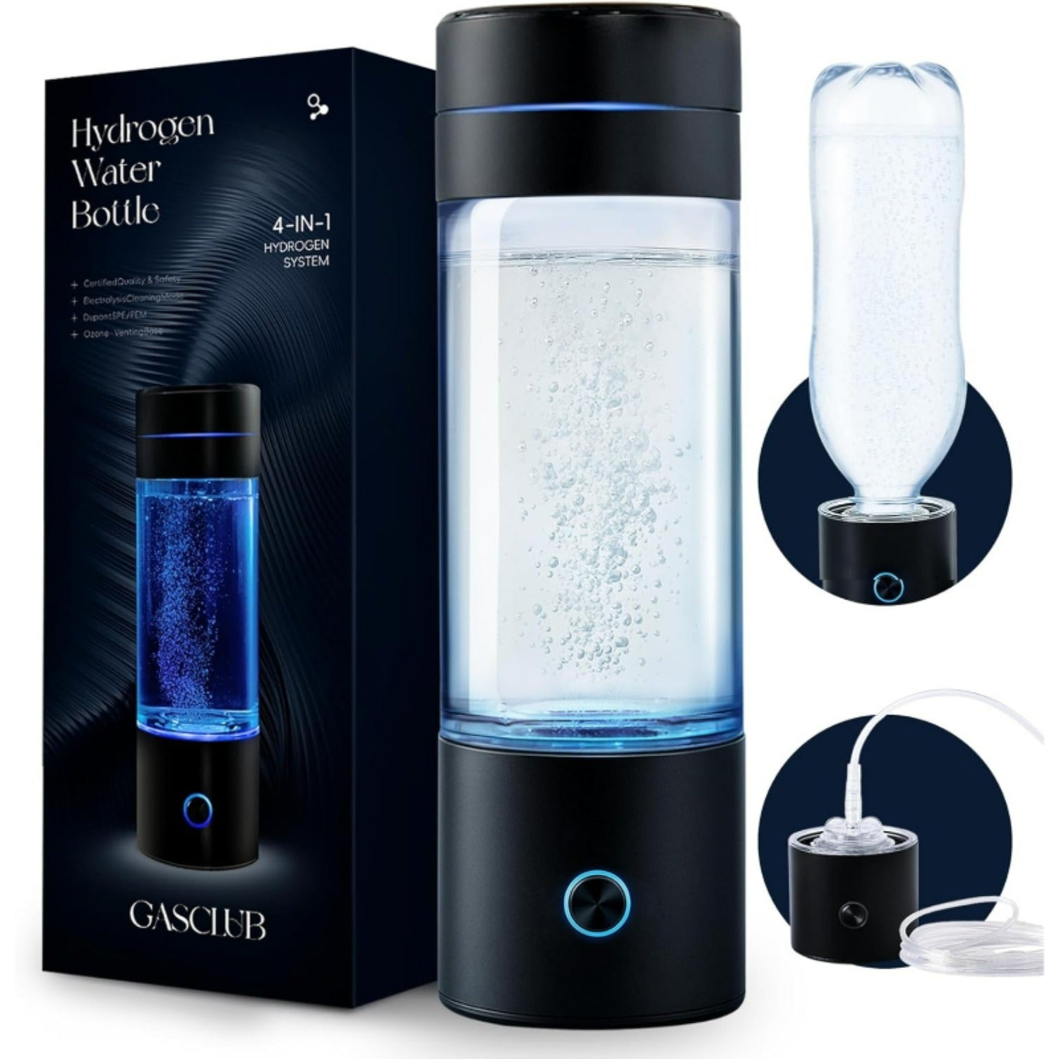 GasClub 水素水生成器 3000PPB SPE/PEM 技術 4-in-1 水素水マシン 290ml 家庭、オフィス、旅行対応 充電式水素水イオナイザーマシン