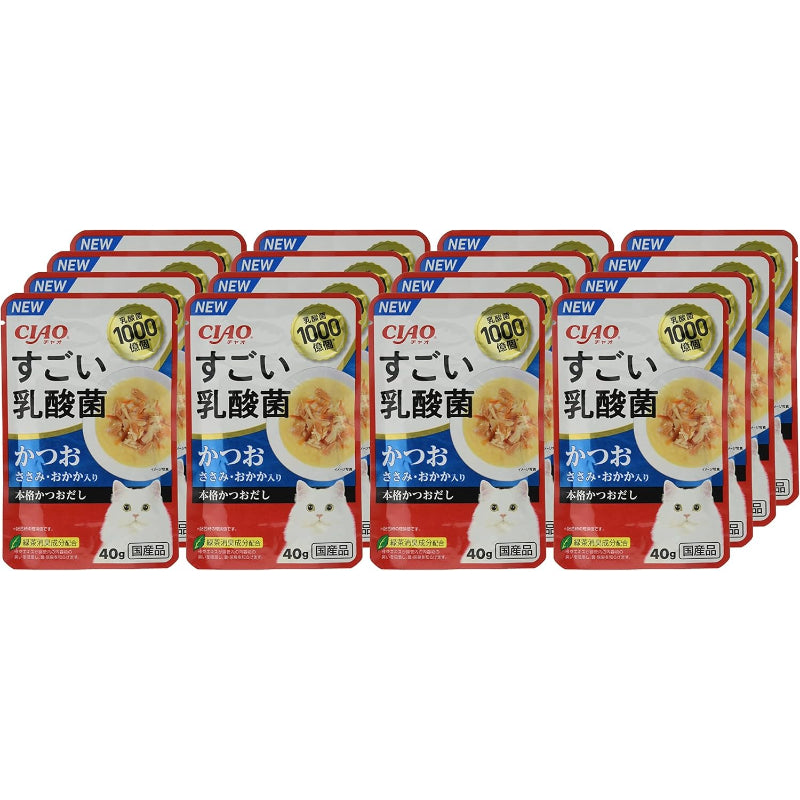 【賞味期限2028.2.2】チャオ(CIAO)すごい乳酸菌パウチかつおささみ・おかか入り40g16個セット