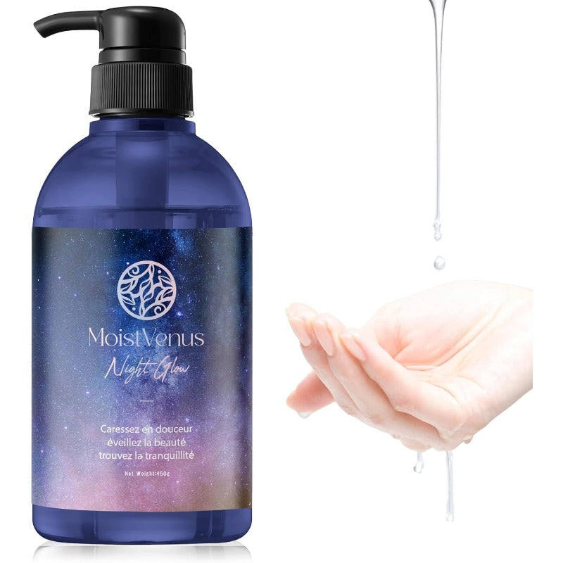 MoistVenus Night Glow 潤滑ゼリー 450ml ボトル ヒト幹細胞培養液配合 美容エキス配合 水溶性 ローション 大容量 ノンアルコール うるおい 摩擦対策 デリケートゾーン 女性用 男性用 フェムケア 日本製