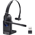 EKSA 業務用 ワイヤレスヘッドセット Bluetooth 片耳 USBドングル付属 通話ノイズリダクション 単一指向性 マイク搭載 オフィス用 超軽量 最大45時間使用 充電スタンド付き ハンズフリー 通話 web会議用 コールセンター パソコン用 スマートフォン/PC/タブレット対応