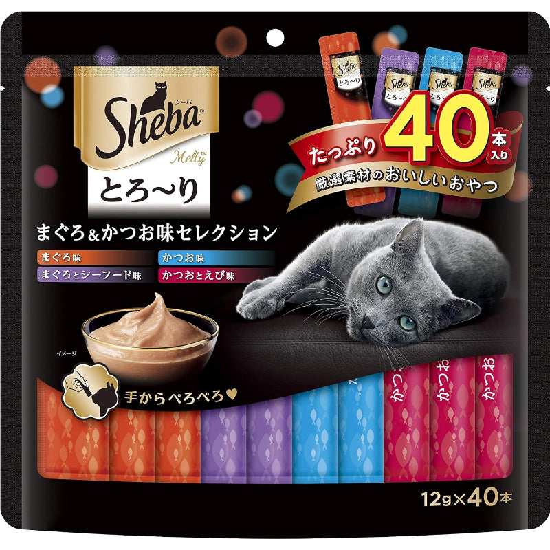 【賞味期限：2027.9.23】シーバ とろ～り メルティ おやつ 成猫用 まぐろ＆かつお味セレクション 12g×40本 キャットフード 猫 Sheba Melty まとめ買い