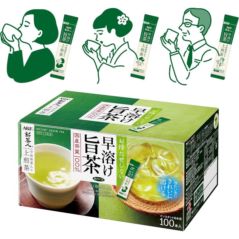 【賞味期限：2028.2.28】 【訳あり】AGF(エージーエフ) 新茶人 早溶け旨茶 宇治抹茶入り上煎茶 スティック 100本 【 お茶 スティック 】【 粉末緑茶 】【 ティーバッグ不要 】 0.8グラム (x 100)