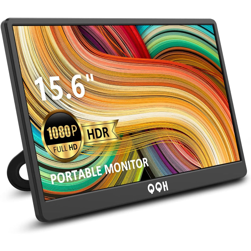 モニター、QQH 15.6インチ トラベルモニター ノートパソコン用 1080P フルHD IPS セカンドスクリーン、ゲーミングモニター、USB-C・HDMI対応 外付けディスプレイ（コンピューター／スマートフォン／PC／Mac／PS4／Switch対応）