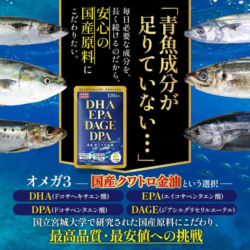 【賞味期限27.4.1】DHA・EPA・DPA・DAGE・120粒(1日1粒4カ月分) 国産オメガ3 omega3 フィッシュオイル 国内製造 サプリ