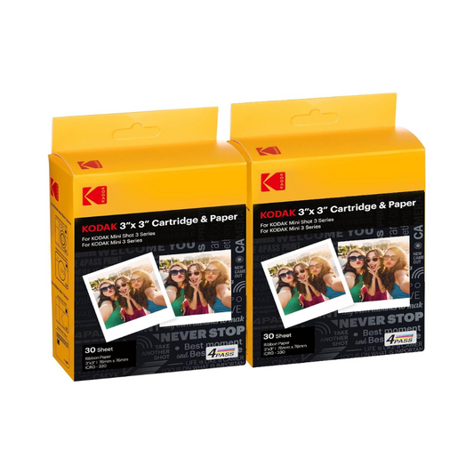 コダック（Kodak）Mini 3＆Mini Shot 3シリーズ用 3ｘ3インチ（7.6ｘ7.6cm）カートリッジ 用紙・カラーリボン一体型カートリッジ セット